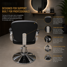 Professional Tufted Hydraulic Salon Styling Chair with Chrome Armrests & Heavy-Duty Round Base Black | She Cosmetics®
