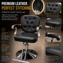 Professional Tufted Hydraulic Salon Styling Chair with Chrome Armrests & Heavy-Duty Round Base Black | She Cosmetics®