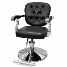Professional Tufted Hydraulic Salon Styling Chair with Chrome Armrests & Heavy-Duty Round Base Black | She Cosmetics®
