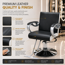 Professional Hydraulic Salon Styling Chair with Curved Chrome Armrests, Heavy-Duty Round Base & Footrest Black | She Cosmetics®