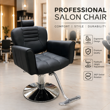 Professional Hydraulic Salon Styling Chair with Adjustable Headrest, 360° Swivel & Heavy-Duty Chrome Base | She Cosmetics®