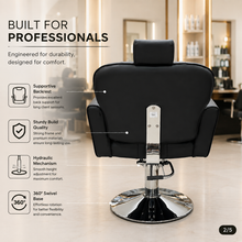 Professional Hydraulic Salon Styling Chair with Adjustable Headrest, 360° Swivel & Heavy-Duty Chrome Base | She Cosmetics®