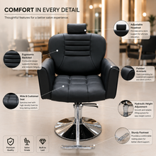 Professional Hydraulic Salon Styling Chair with Adjustable Headrest, 360° Swivel & Heavy-Duty Chrome Base | She Cosmetics®
