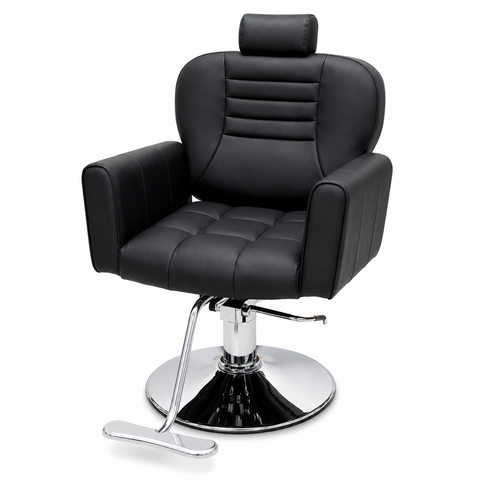 Professional Hydraulic Salon Styling Chair with Adjustable Headrest, 360° Swivel & Heavy-Duty Chrome Base | She Cosmetics®