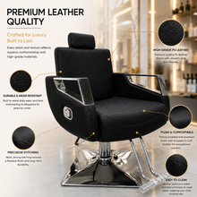 Professional Reclining Hydraulic Barber Chair with Adjustable Headrest, Premium PU Leather & Heavy-Duty Square Base | She Cosmetics®