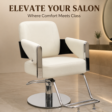 Premium White Hydraulic Salon Styling Chair with Chrome Armrests & Footrest for Beauty Salon | She Cosmetics®