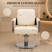 Premium White Hydraulic Salon Styling Chair with Chrome Armrests & Footrest for Beauty Salon | She Cosmetics®