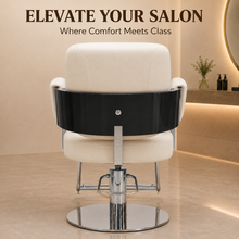Premium White Hydraulic Salon Styling Chair with Chrome Armrests & Footrest for Beauty Salon | She Cosmetics®
