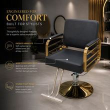 Luxury Gold Frame Hydraulic Salon Styling Chair with Premium PU Leather She Cosmetics®
