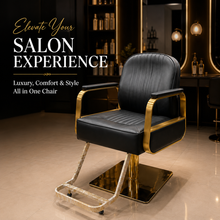 Luxury Gold Hydraulic Salon Styling Chair with Premium PU Leather, Ergonomic Backrest & Heavy-Duty Square Base | She Cosmetics®