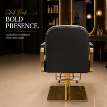 Luxury Gold Hydraulic Salon Styling Chair with Premium PU Leather, Ergonomic Backrest & Heavy-Duty Square Base | She Cosmetics®