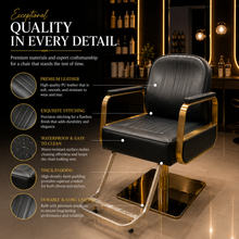 Luxury Gold Hydraulic Salon Styling Chair with Premium PU Leather, Ergonomic Backrest & Heavy-Duty Square Base | She Cosmetics®