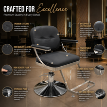 Professional Hydraulic Salon Styling Chair with Metal Armrests, PU Leather, Heavy-Duty Base for Hair & Beauty Salon | She Cosmetics®