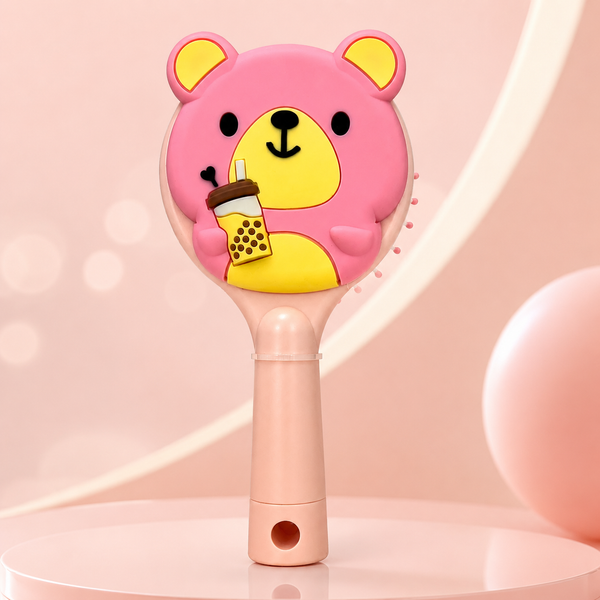 Pink Bear Bubble Tea Kids Detangling Hair Brush | She Cosmetics®