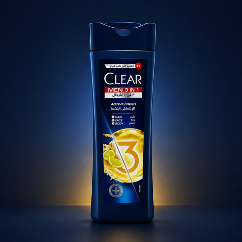 Clear Men 3 in 1 Active Fresh Hair Face & Body Anti-Dandruff Shampoo 400ml She Cosmetics®