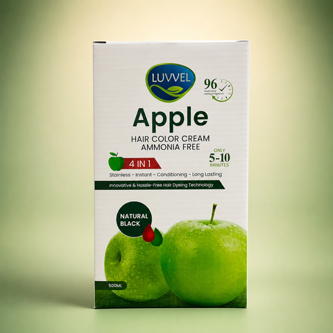 Luvvel Apple Hair Color Cream 500ml – Ammonia-Free Natural Black | She Cosmetics®