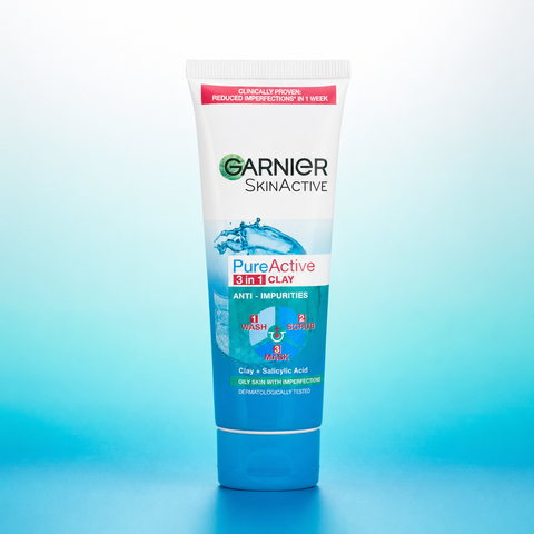 Garnier SkinActive Pure Active 3-in-1 Clay Wash + Scrub + Mask Anti-Impurities Face Wash 50ml | She Cosmetics®