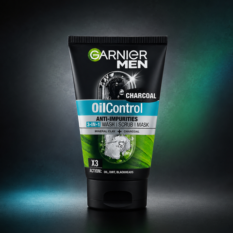 Garnier Men Oil Control Charcoal 3-in-1 Face Wash, Scrub & Mask 100ml | She Cosmetics®