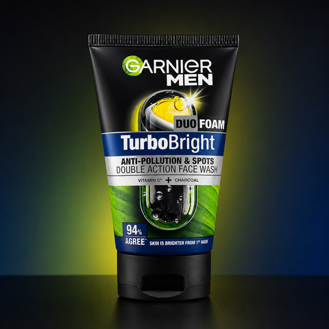 Garnier Men TurboBright Duo Foam Anti-Pollution & Spots Double Action Face Wash 100ml | She Cosmetics®