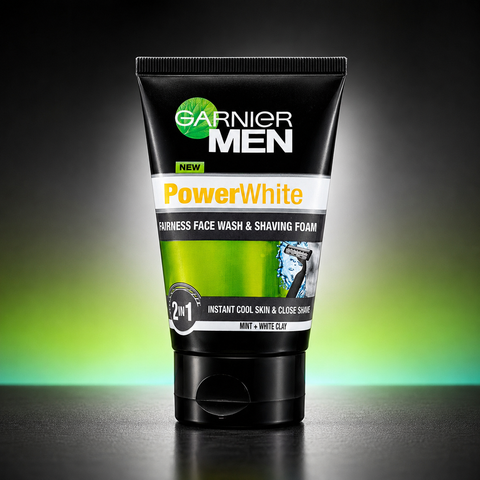Garnier Men Power White 2-in-1 Fairness Face Wash & Shaving Foam 100ml She Cosmetics®