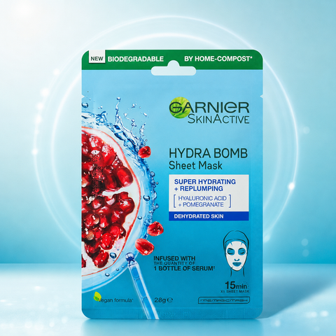 Garnier SkinActive Hydra Bomb Super Hydrating & Replumping Sheet Mask with Hyaluronic Acid + Pomegranate 28g | She Cosmetics®