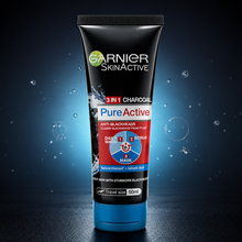 Garnier Skin Naturals Pure Active 3-in-1 Charcoal Face Wash, Scrub & Mask (50ml , 100ml , 150ml)