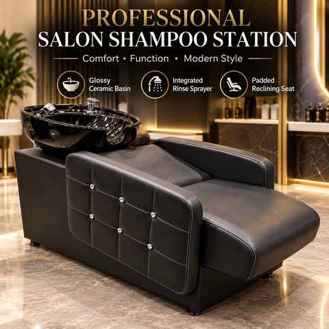 Professional Salon Shampoo Station with Black Basin
