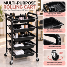 Black Salon Trolley with 5 Storage Trays