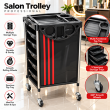 Professional Black and Red Salon Trolley with 5 Trays